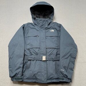 The North Face Parka Jacket Women's Small Blue HyVent Goose Down Belted Hooded